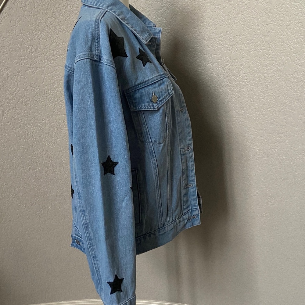 Sale! Nasty Gal Blue Denim Jacket with Black Sequin Stars. US Size 6 - Picture 8 of 17